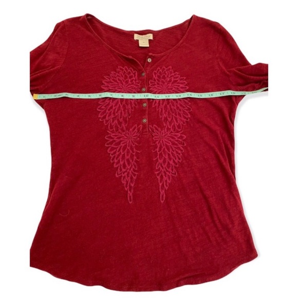 Lucky Brand Red Floral Embroidered Long Sleeve Top, Size Medium - Picture 8 of 11